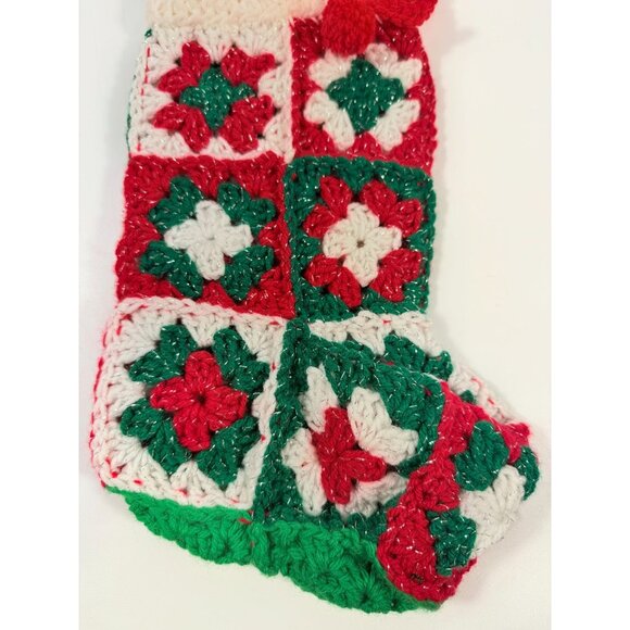 White Granny Square Christmas Stocking 13 Retro Handmade |Vintage Handmade - Picture 10 of 14